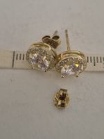 Ohrstecker vergoldet rund mit Zirkonia guter Zustand Silber