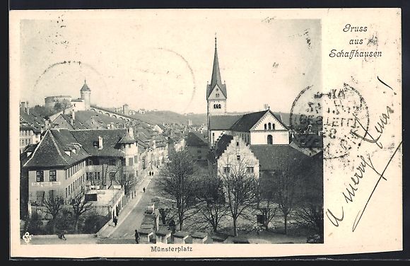 Cartoline postali: Schaffhausen, Münsterplatz, Gesamtansic – Usato da Berlin venduto da bartko-reher