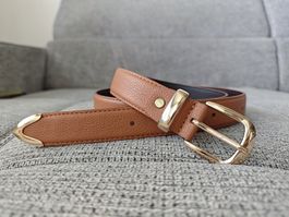 Brown Faux Leather Belt with Gold Buckle 110cm 🤎💛