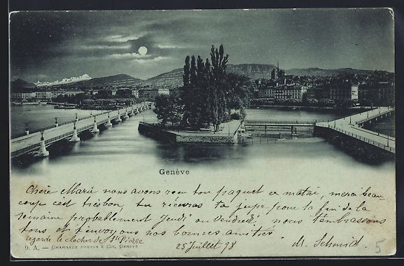 Cartoline postali: Mondschein-AK Genève, Ortspanorama mit  – Usato da Berlin venduto da bartko-reher