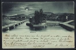 Mondschein-AK Genève, Ortspanorama mit 