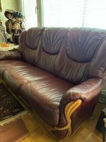 Leder-Sofa inkl. Feauteuill mit Holzapplikationen Sitzmöbe