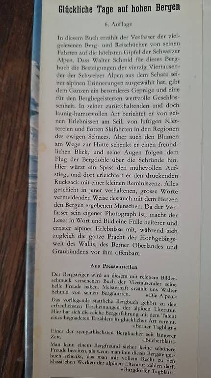 Libri: Bergklassiker - Walter Schmid, Glückliche Tage... – Usato da Solothurn venduto da Didi38 1