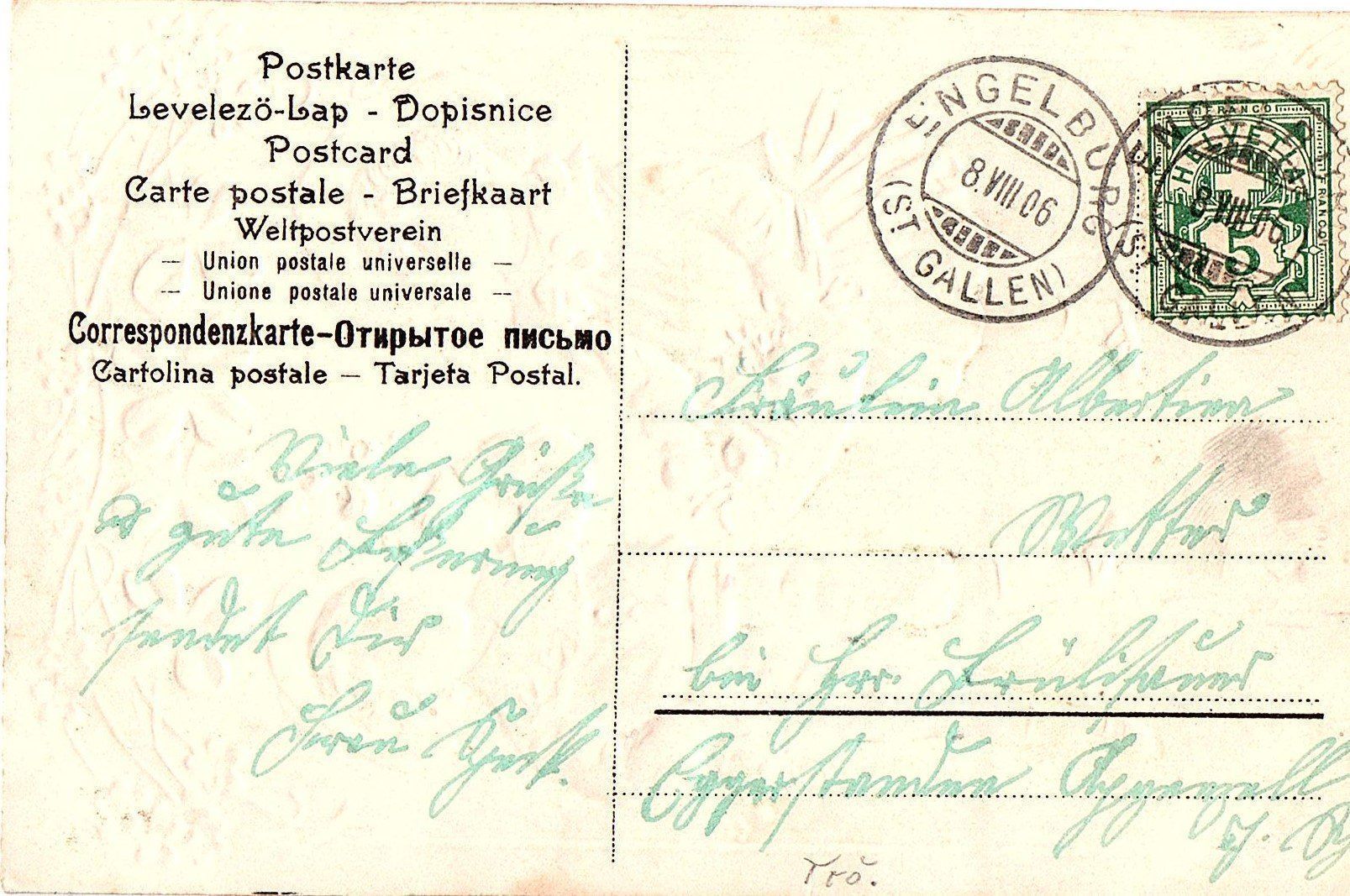 Cartoline postali: Ansichtskarte Kitschkarte 1906 – Usato da Mörschwil venduto da lindaswunderkiste 2