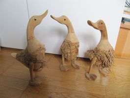 Entenfamilie - 3 Enten aus Bambuswurzel Tierfigur Dekoration