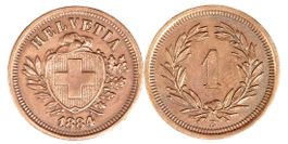 1 Rappen von 1884 (vorzüglich)