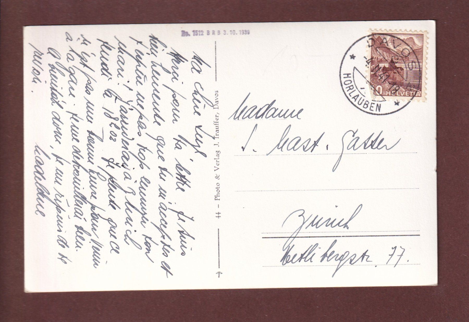Cartoline postali: DAVOS - Weissfluhjoch - 1941 – Usato da Pully venduto da nicecards 1