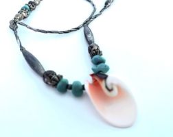 Necklace with Turquoise and Shell Pendant from USA
