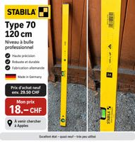🟡 STABILA Type 70 – Niveau à bulle 120 cm