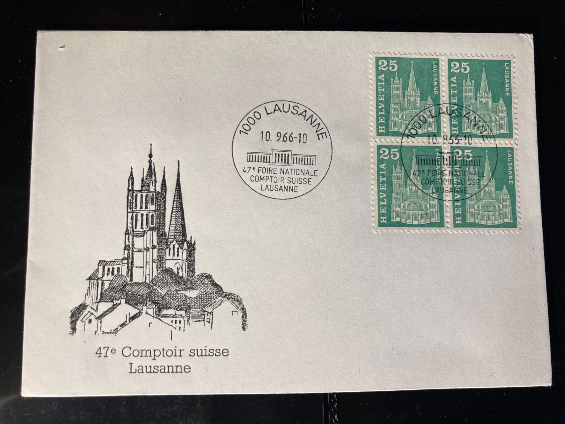 Alle Briefmarken: Schweiz 1966 Stempel+4er-Block+Cachet 47.Comptoir Lausanne – Neu (gemäss Beschreibung) aus Winterthur von schnueps