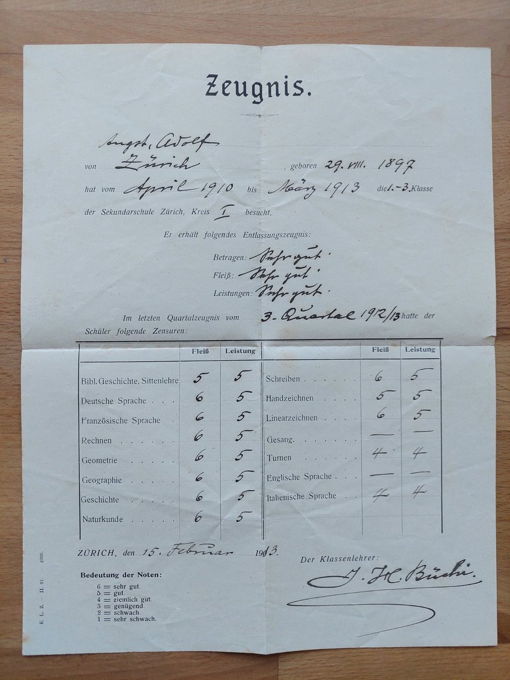 Documenti: Antikes Schulzeugnis Sekundarschule 1897 – Usato da Obfelden venduto da Foto_Bild_Kunst_Buch 4