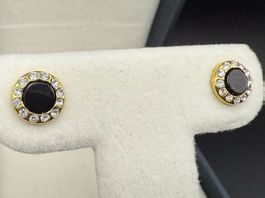 Vintage Ohrringe Schwarz+Goldfarbe mit Strasssteinen