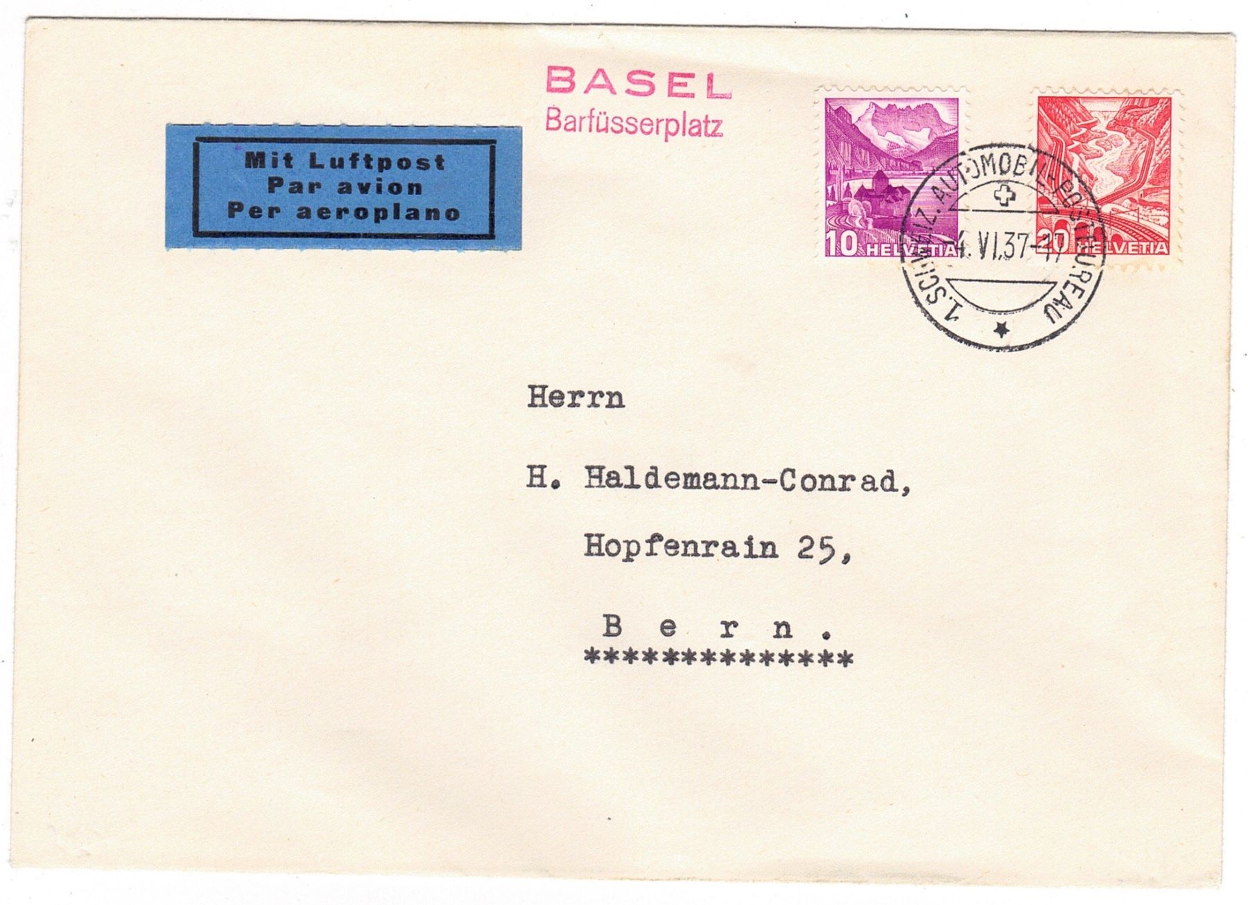 Alle Briefmarken: lettre de Basel BPA A35 pour Bern le 4.VI.37 – Gebraucht aus La Tour-de-Peilz von amjust