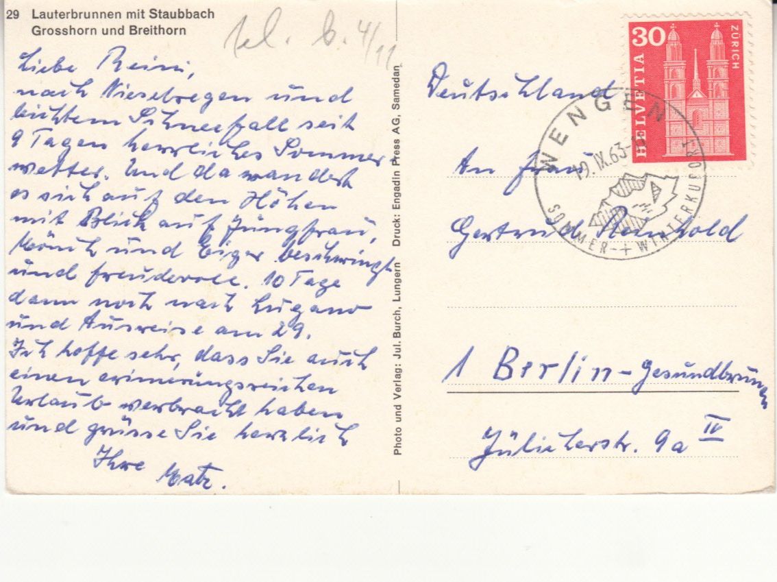 Cartoline postali: Lauterbrunnen 1963 – Usato da Bürglen TG venduto da StampGraf 1