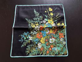 Vintage Taschentuch mit Frühlings-Blumen-Print-Schwarz/Bunt