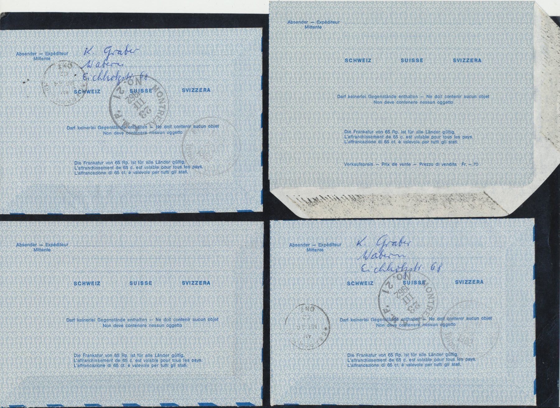 Tutti i francobolli: 1962  6 Stk. Aerogramme FDC – Usato da Schnottwil venduto da Chasarmar 1