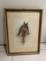 Antikes Pferdebild, Aquarell, gerahmt, akzeptabler Zustand