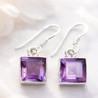 Amethyst Ohrhänger Paar Silber 925 Ohrringe Quadrat Paar