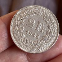 2 Fr. Silbermünze 1945 (silber)