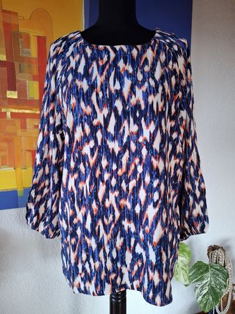 Damen Bluse tunika Gr L 40 42 Blau Orange trendy basic 3000