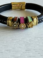 NEU!! Originelles schwarzes Lederarmband -Gold-Bunt-Zirconia