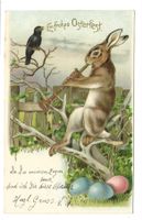 Ostern - ein frohes Fest - Hase - Star - Eier - Präge-Litho