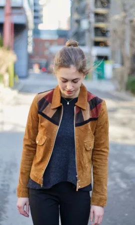 Mango Lederjacke braun mit Patchwork-Design M