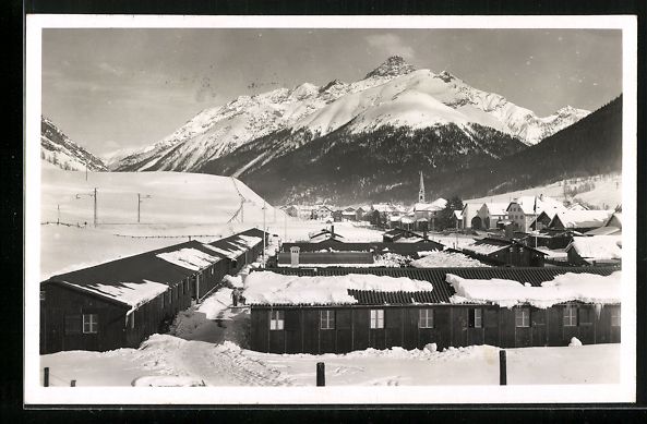 Cartoline postali: Scanfs im Engadin, Gesamtansicht mit Piz – Usato da Berlin venduto da bartko-reher