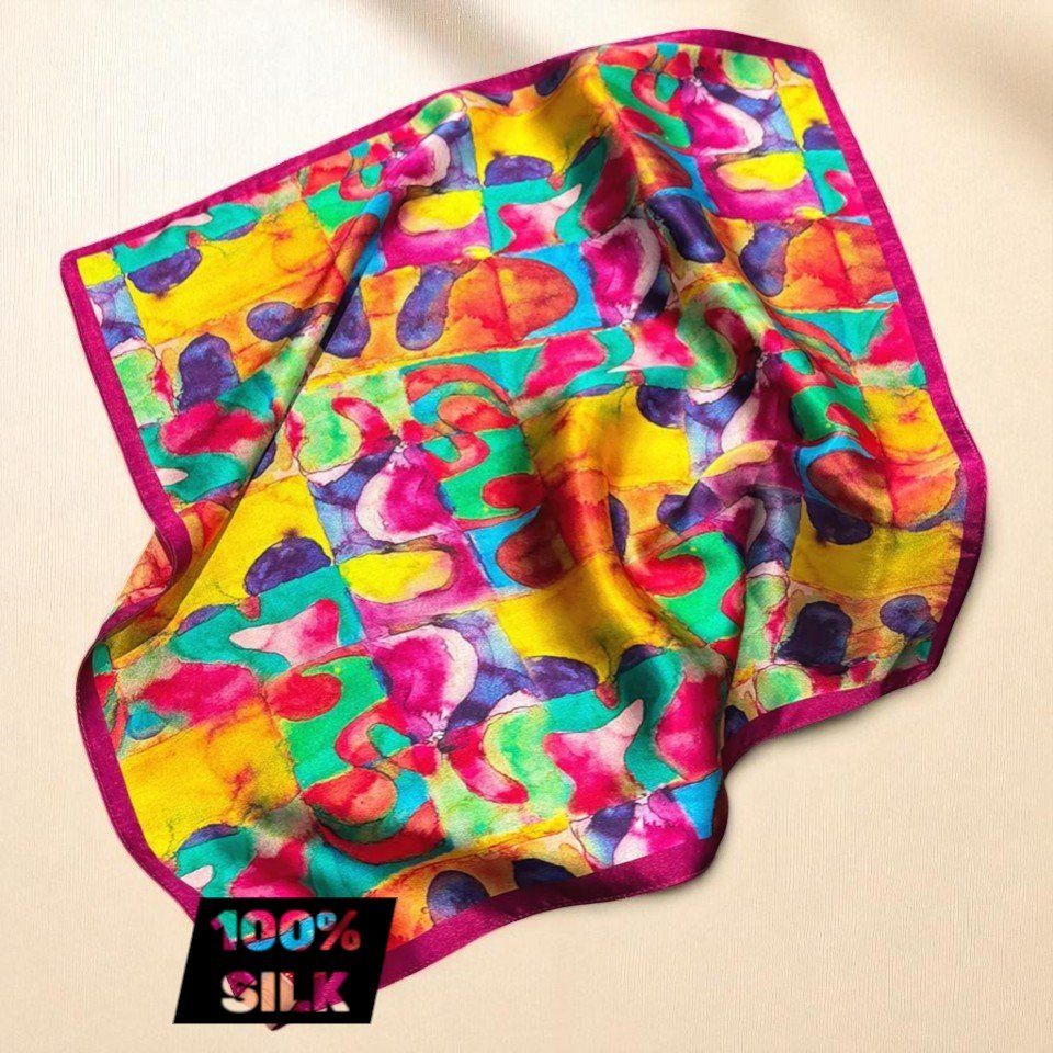 Foulard & Sciarpe: New 53cm 100% Silk Scarf, Halstuch, Multicolor Abstract – Nuovo e nell'imballaggio originale da Baar venduto da virginiablossoms 1