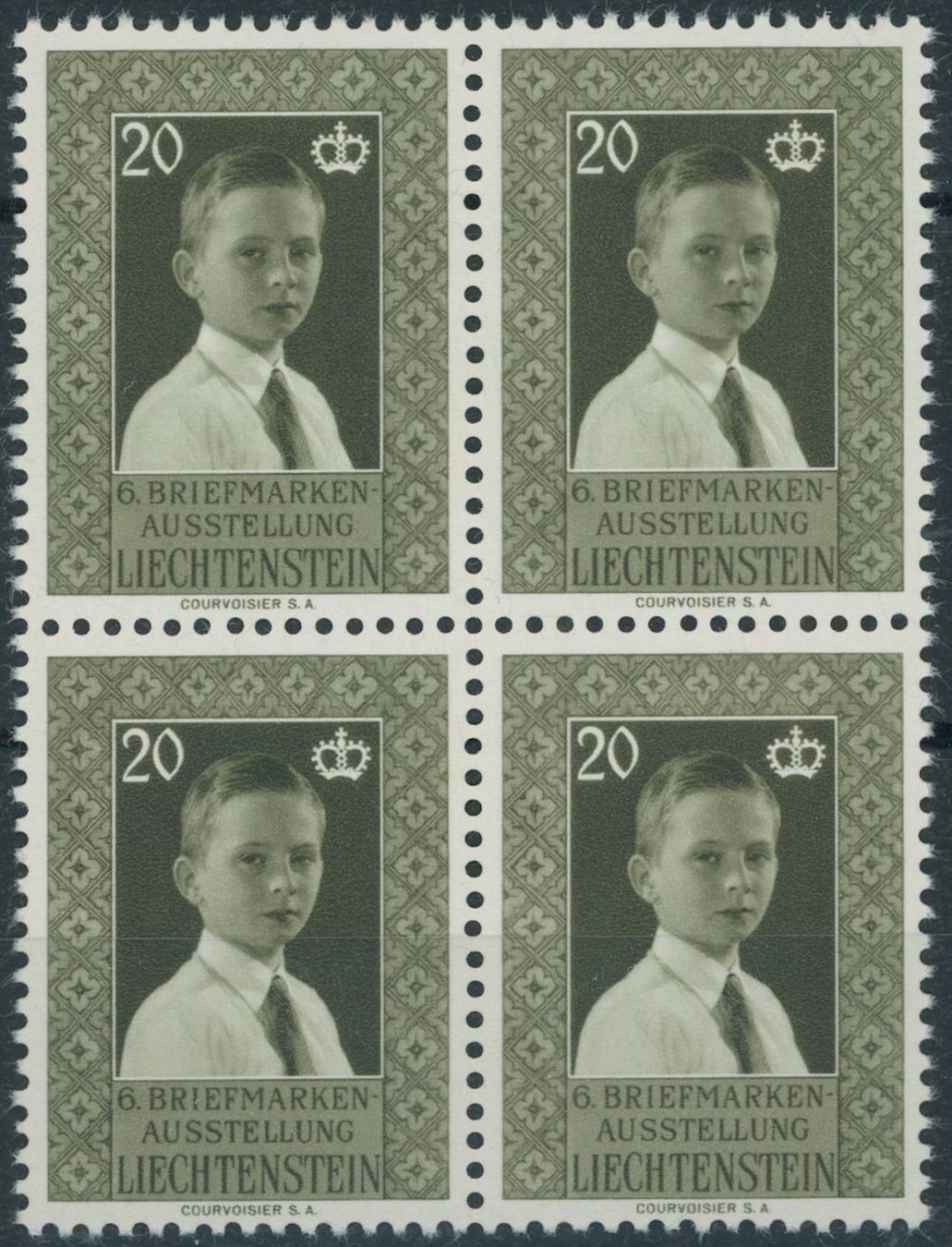 Tous les timbres: FL - 1956 - Briefmarkenausstellung - Viererblock- postfrisch – Neuf (Voir description) à Schindellegi par leecollect
