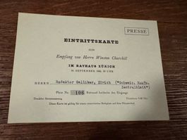 Eintrittskarte Empfang Winston Churchill Zürich 19.9.1946...
