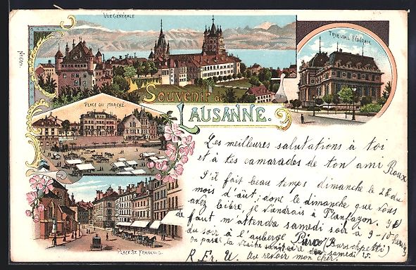 Cartes postales: Litho Lausanne, Place du Marché, Place  – D'occasion à Berlin par bartko-reher
