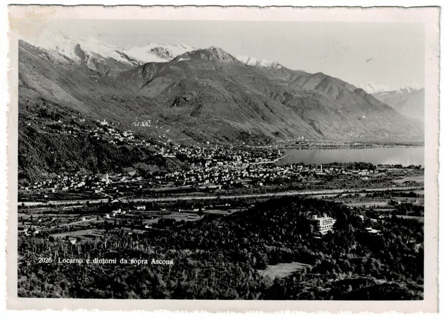 Cartoline postali: Locarno e dintorni da sopra Ascona, circolata 1944 – Usato da Frauenfeld venduto da POML