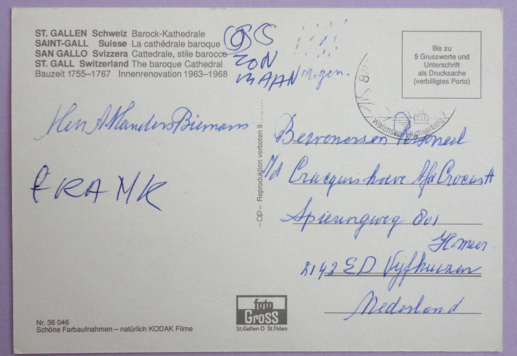 Cartoline postali: St. Gallen, Barock-Kathedrale – Difettoso da Fétigny venduto da Billy2miny 1