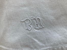 Leintuch mit Monogramm "BM", Leinen, 240 x 165 cm, alt