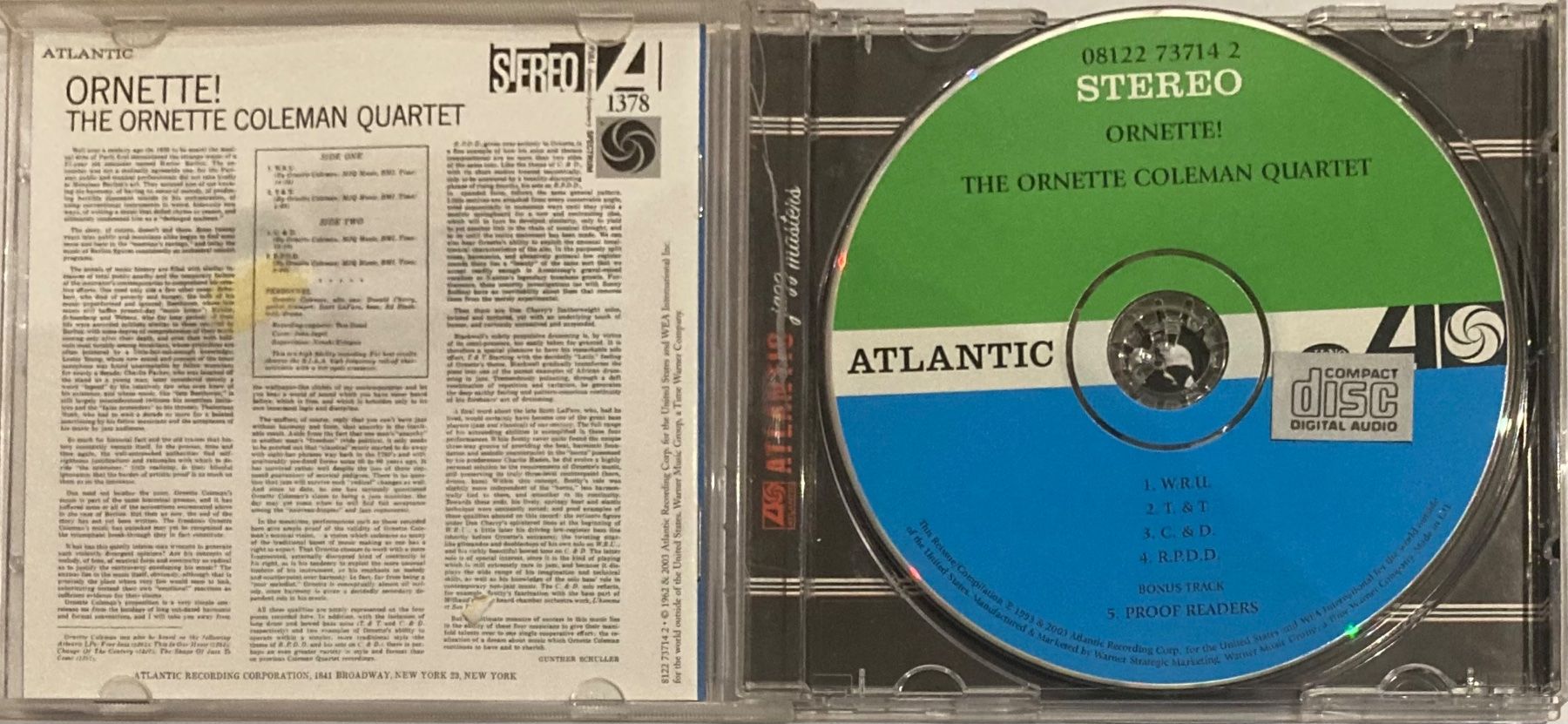 CD: THE ORNETTE COLEMAN QUARTET - ORNETTE! – Usato da Poliez-Pittet venduto da Newtown-Records 2