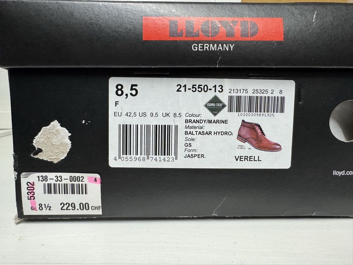 Lloyd Scarpe da uomo: Lloyd Varell, taille 42.5, bottines en cuir marron – Nuovo e nell'imballaggio originale da Brügg BE venduto da Goob 9