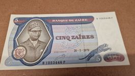 5 Zaires 1979, Banknote Zaire, Mobutu, Sammler