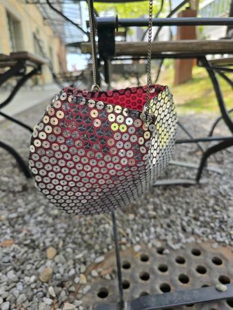 Andrea Vogel: Silberne Pailletten Party Clutch, Vintage
