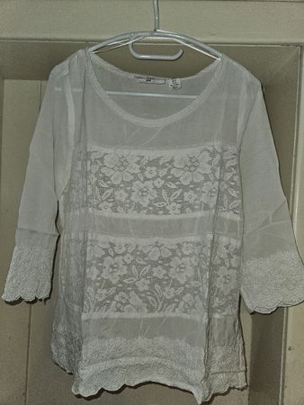 Damen Bluse H&M L.O.G.G. weiss Spitze Grösse 42