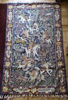 Vintage Textilpaneel mit handbesticktem Jagdmotiv