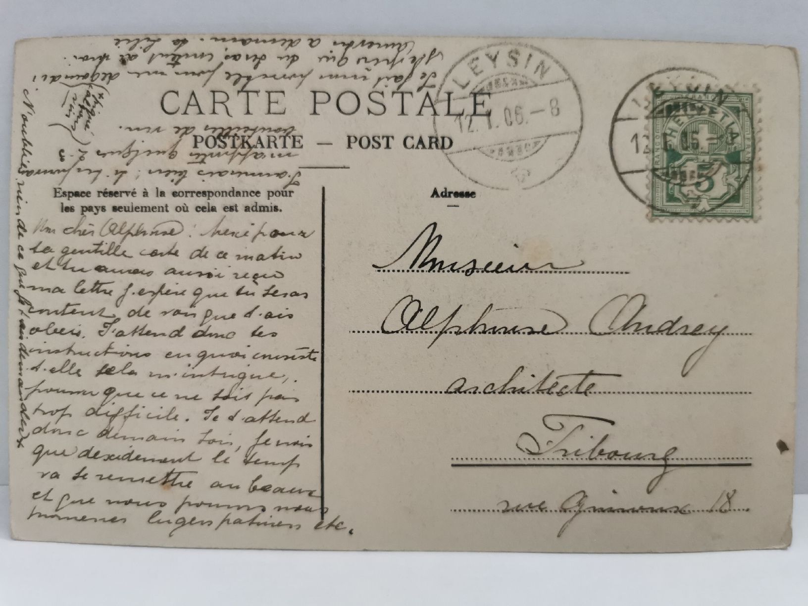 Cartoline postali: Carte postale ancienne Leysin sous-bois hiver 1906 – Usato da Bulle venduto da pmcavalheiro 1