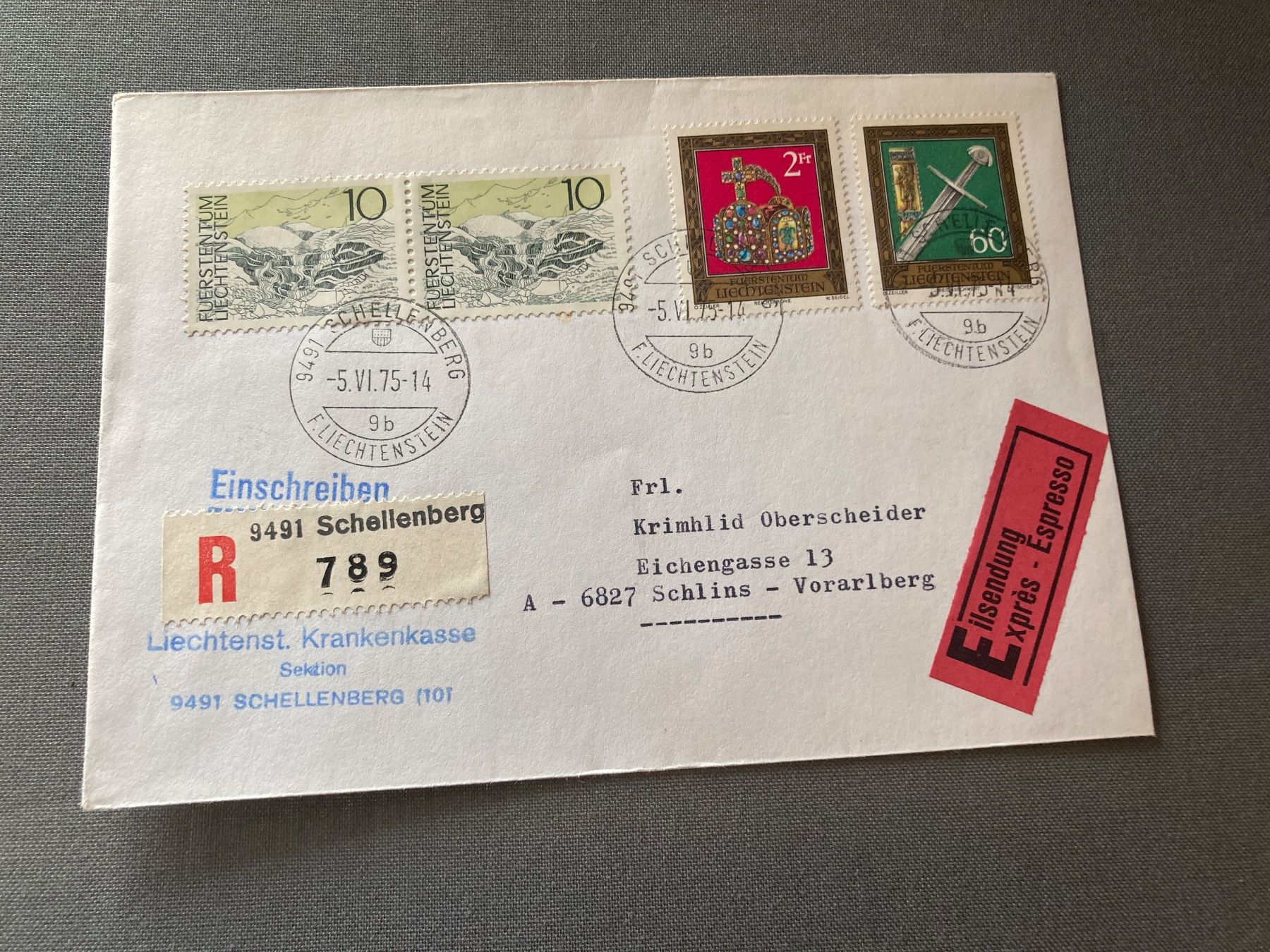 Tutti i francobolli: Brief Liechtenstein Einschreiben Schellenberg 5.VI.75 Zus... – Usato da Zürich venduto da mik_h9ty