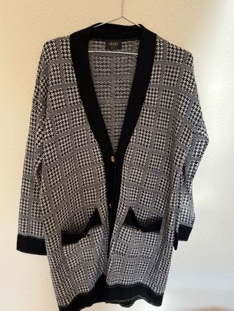 Liu Jo Milano Black White Houndstooth Long Cardigan Gold But