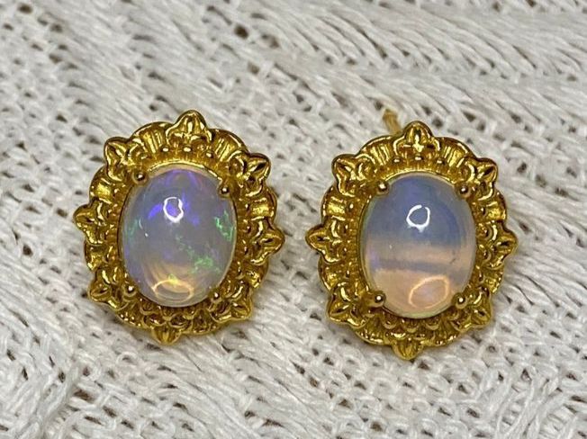 Orecchini pendenti & Orecchini a lobo: Goldene Ohrstecker mit Opal - 925 Silber Wunderschön & NEU – Nuovo (secondo la descrizione) da St. Gallen venduto da GIULESGG 1