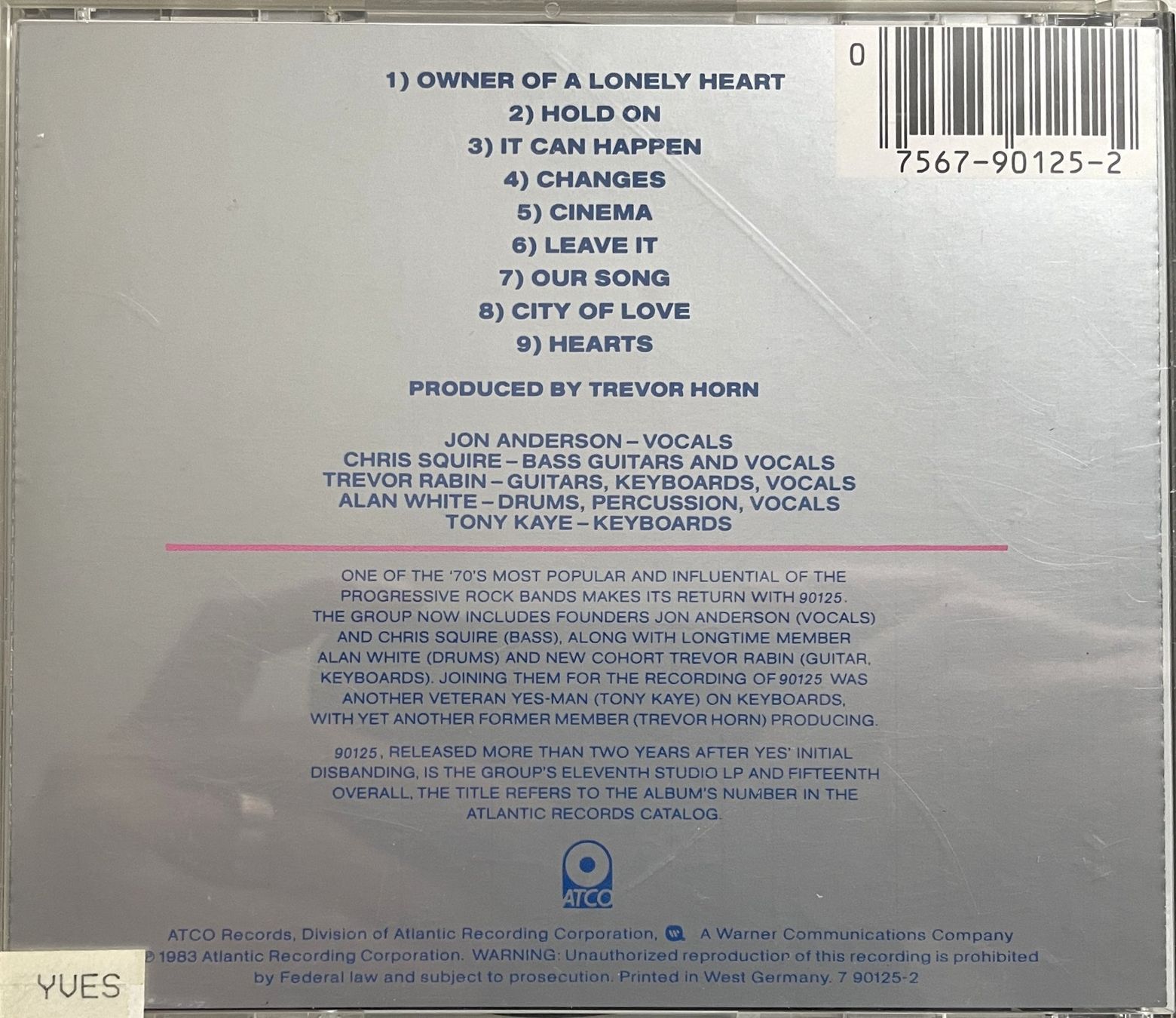 CD: Yes - 90125 – Usato da Savagnier venduto da Ne2065 1