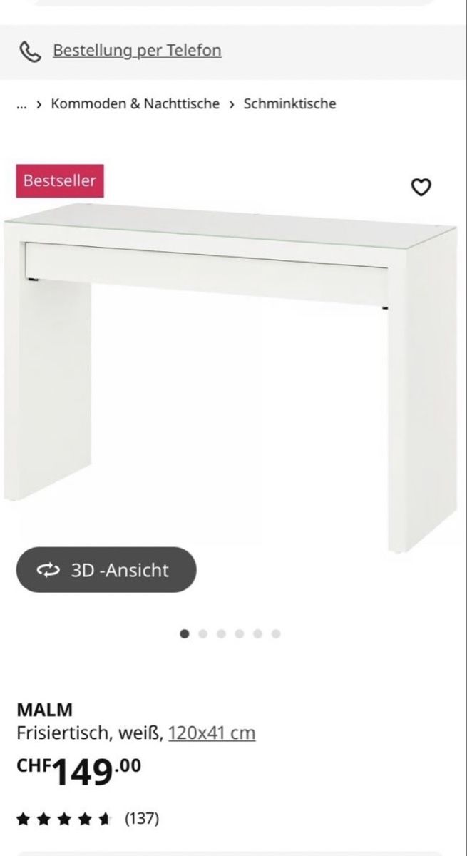 Ikea Tavoli da trucco: Weiss Malm Frisiertisch – Usato da Dielsdorf venduto da lor_j5qt 2