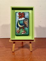 Charming Rooster Painting in a Vibrant Green Frame