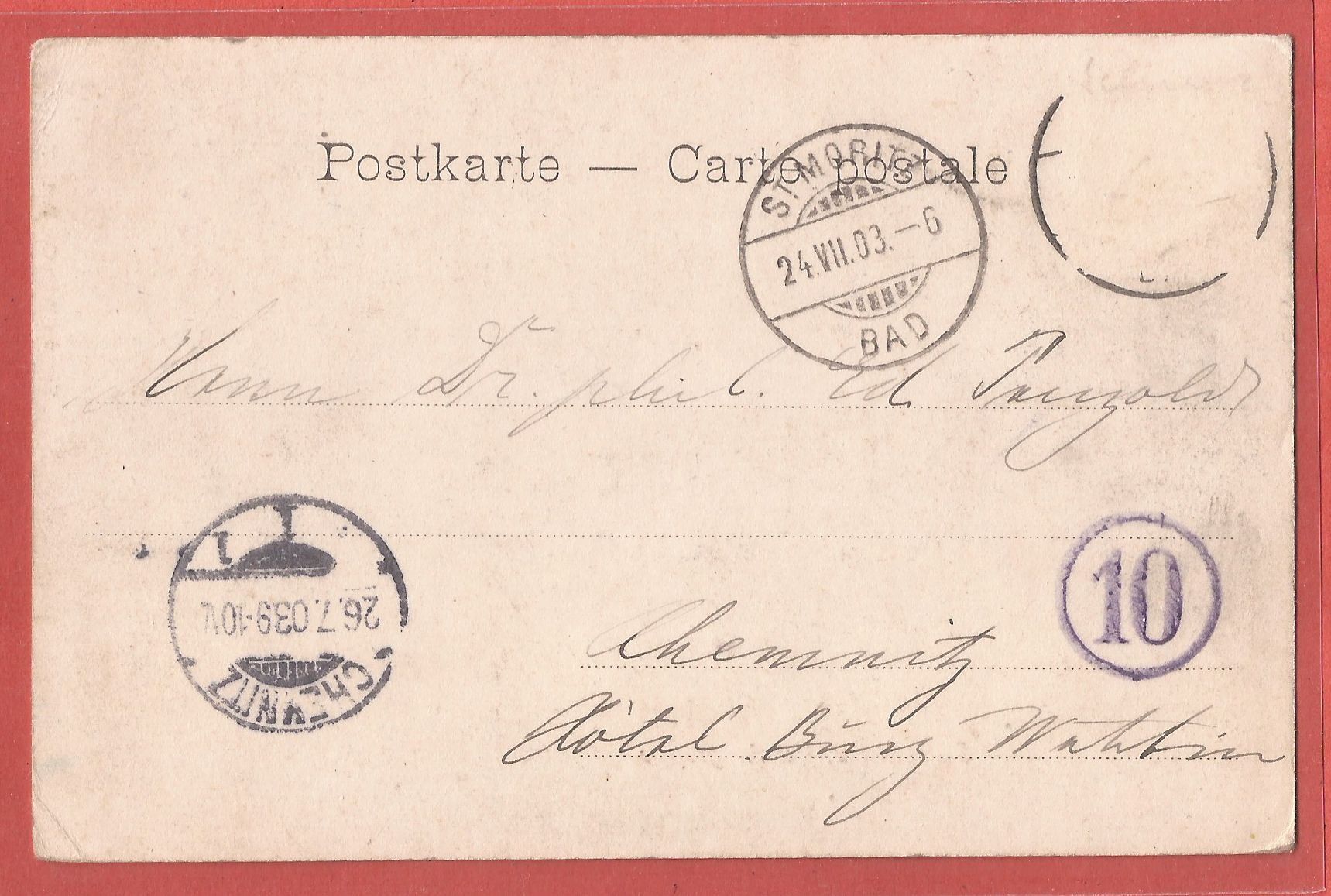 Cartoline postali: Samaden mit Bahnhof und RhB-Berninabahn - 1903 – Usato da Fislisbach venduto da Porano 1