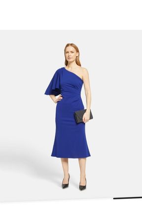 Abendkleid blau One-Shoulder gerafft elegant Grösse L